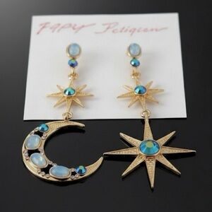 Betsey Johnson Blue Celestial Moon & Star Drop Earrings